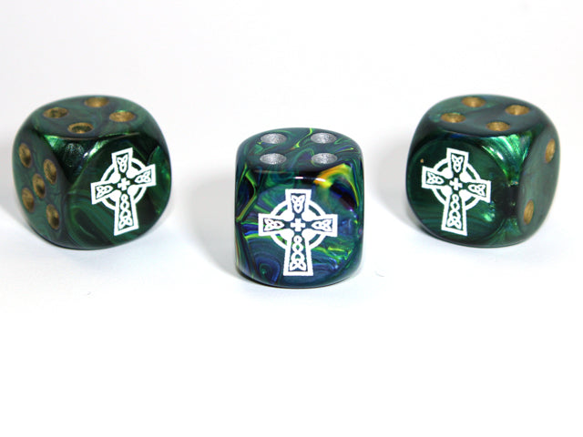 Celtic Cross d6 16mm Pipped (Custom engraved) (Dice colors are at random) (Online Only)