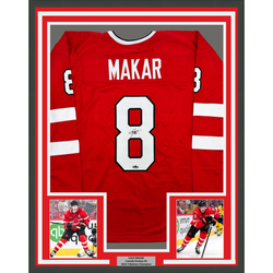 Framed Facsimile Autographed Cale Makar 35x39 Canada Red 2025 4 Nations Face-Off Reprint Laser Auto Hockey Jersey (ONLINE ORDER ONLY)