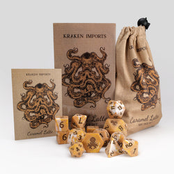 Kraken Dice Caramel Latte 14pc Matte Dice Set Inked in Brown (ONLINE ORDER ONLY)