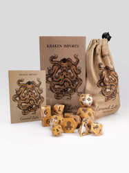 Kraken Dice Caramel Latte 14pc Matte Dice Set Inked in Brown (ONLINE ORDER ONLY)