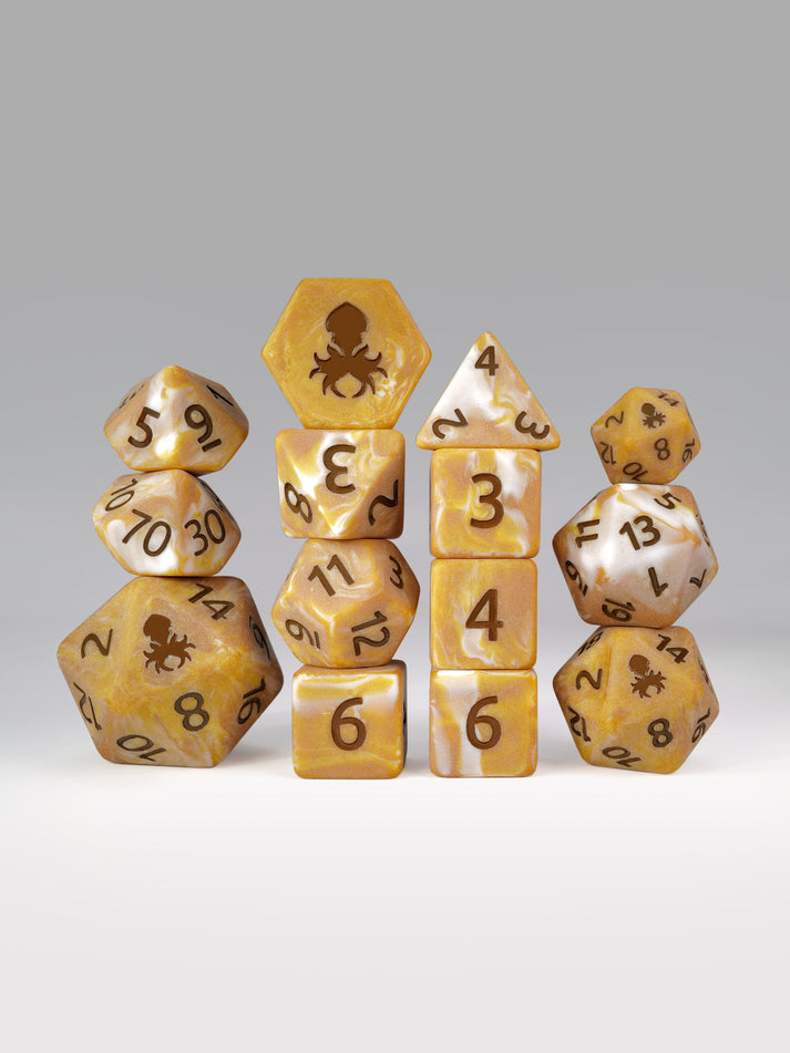 Kraken Dice Caramel Latte 14pc Matte Dice Set Inked in Brown (ONLINE ORDER ONLY)
