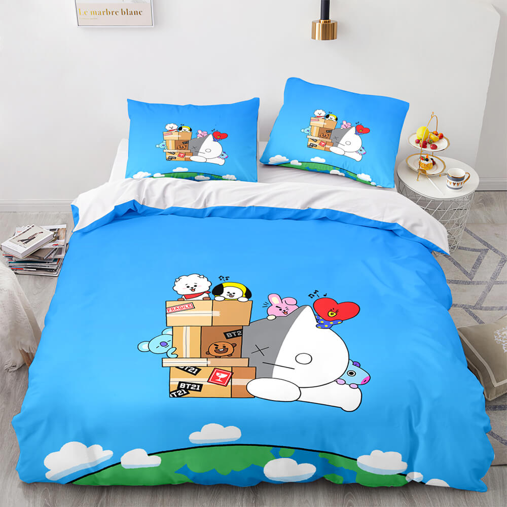 Cartoon BT21 BTS Bedding Set Quilt Duvet Cover Bedding Sets (Online Order Only)