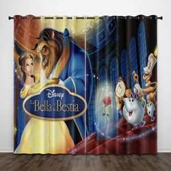 Cartoon Beauty and the Beast Curtains Pattern Blackout Window Drapes (Online Order Only)