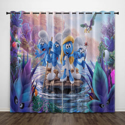 Cartoon The Smurfs Curtains Pattern Blackout Window Drapes (Online Order Only)
