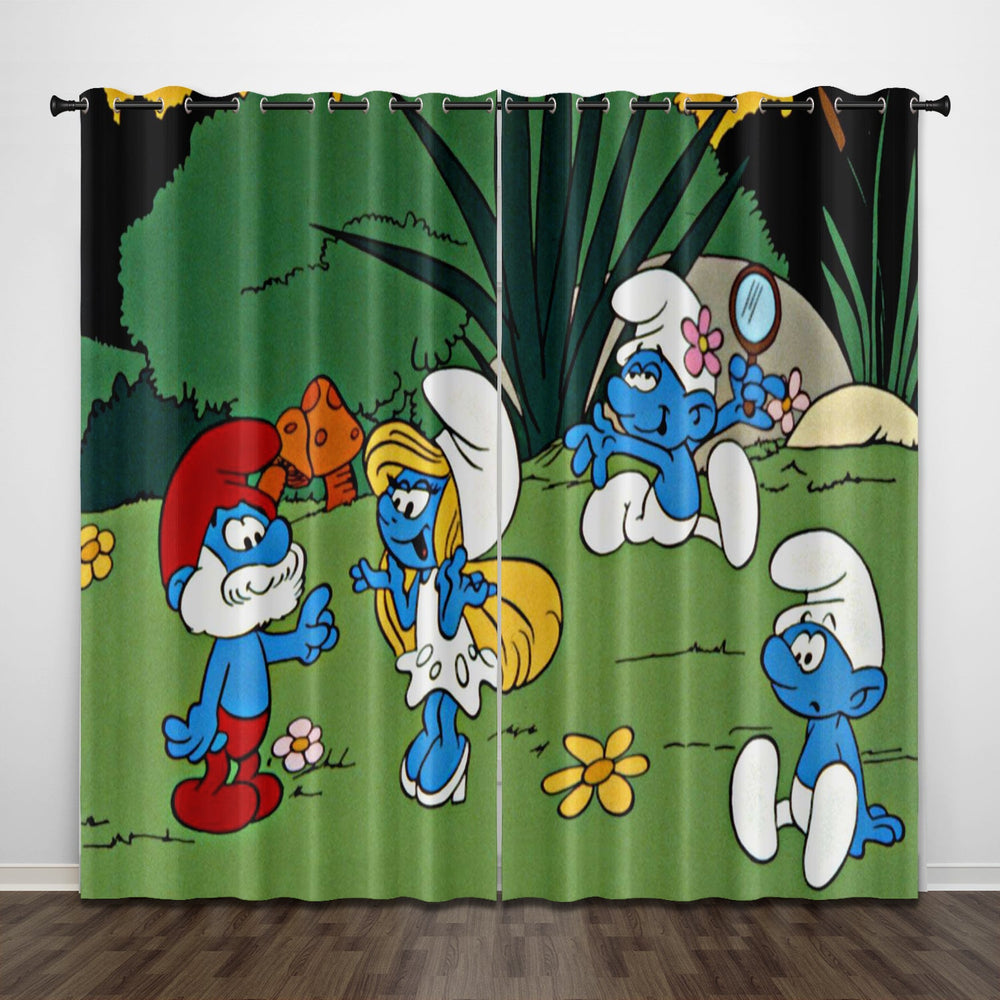 Cartoon The Smurfs Curtains Pattern Blackout Window Drapes (Online Order Only)