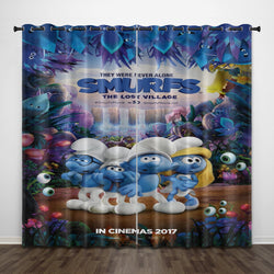Cartoon The Smurfs Curtains Pattern Blackout Window Drapes (Online Order Only)