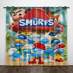 Cartoon The Smurfs Curtains Pattern Blackout Window Drapes (Online Order Only)