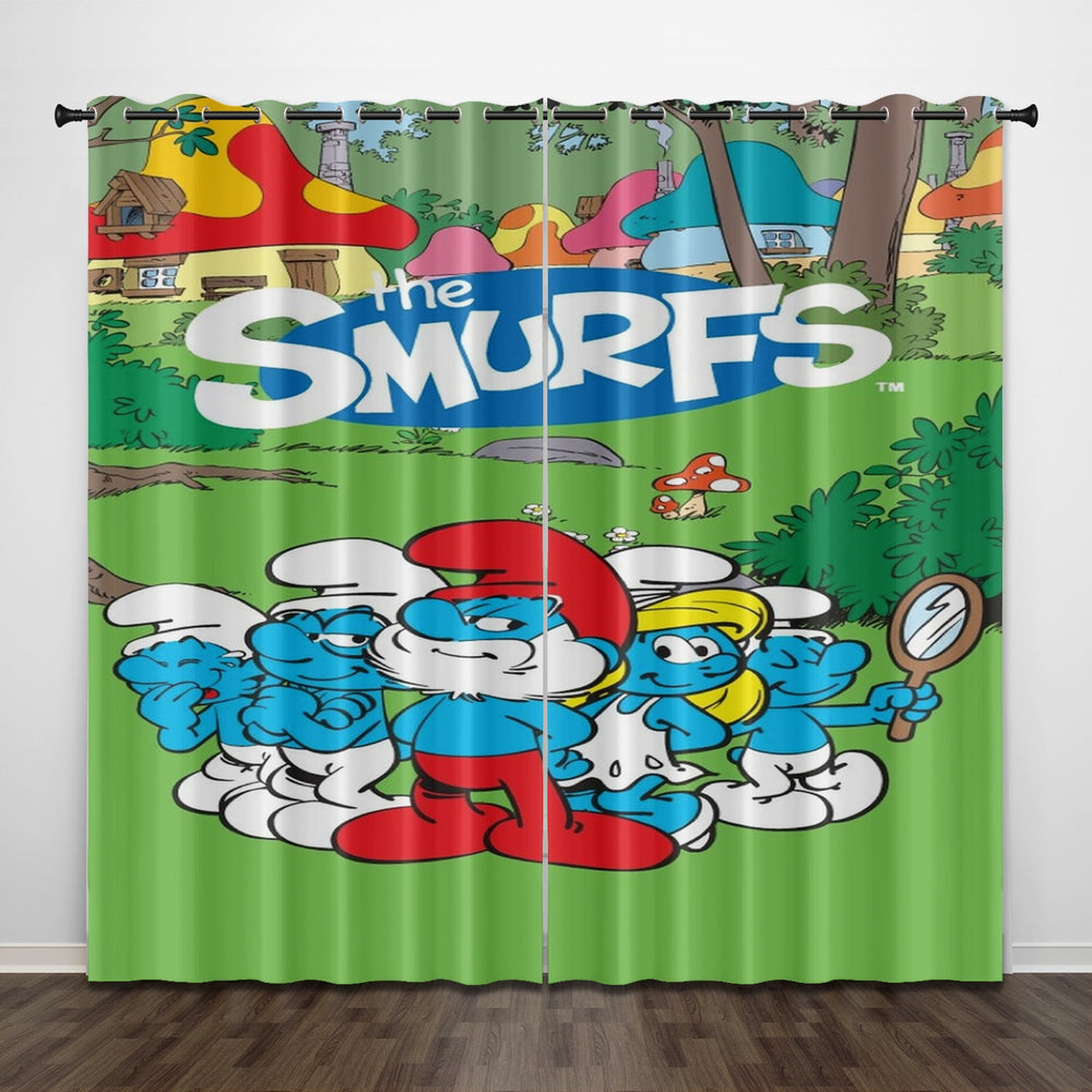 Cartoon The Smurfs Curtains Pattern Blackout Window Drapes (Online Order Only)
