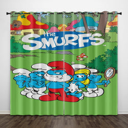 Cartoon The Smurfs Curtains Pattern Blackout Window Drapes (Online Order Only)