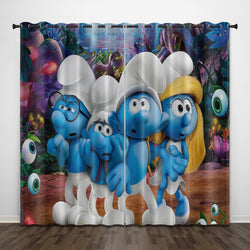 Cartoon The Smurfs Curtains Pattern Blackout Window Drapes (Online Order Only)