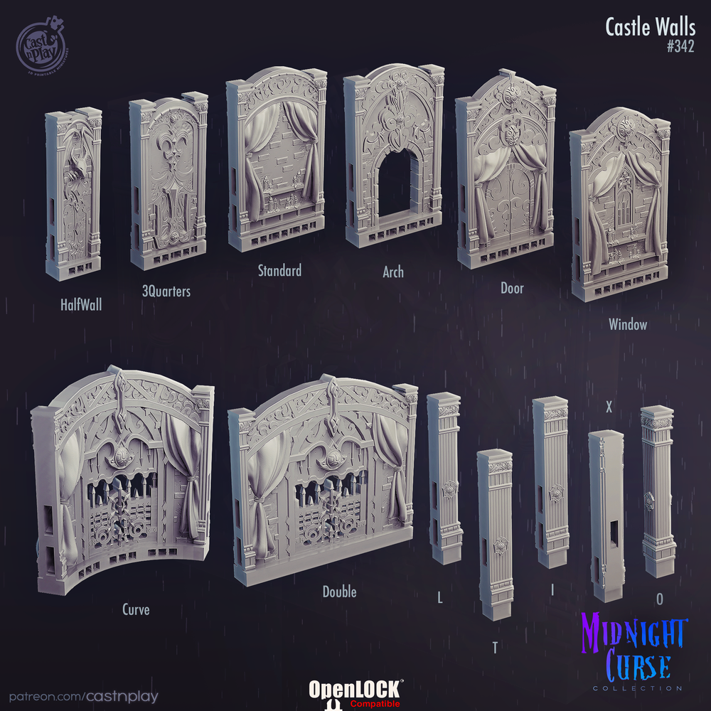 3D Printed Cast n Play Castle Walls Midnight Curse 28mm 32mm D&D (Online Only)