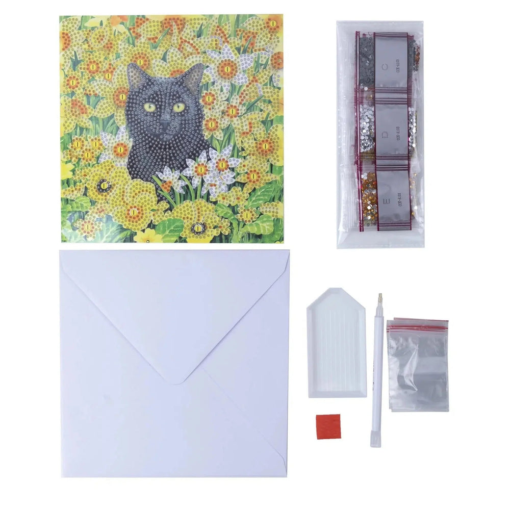 Cat Amongst the Flowers Crystal Art Card Kit Craft Buddy (ONLINE ORDER ONLY)