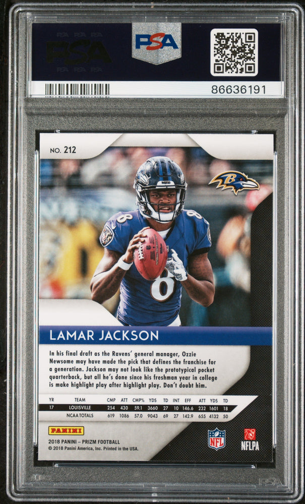 2018 PANINI PRIZM LAMAR JACKSON #212 - PSA 9 ROOKIE CARD (Online Order Only)