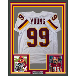 Framed Facsimile Autographed Chase Young 35x39 Washington White Reprint Laser Auto Football Jersey (ONLINE ORDER ONLY)