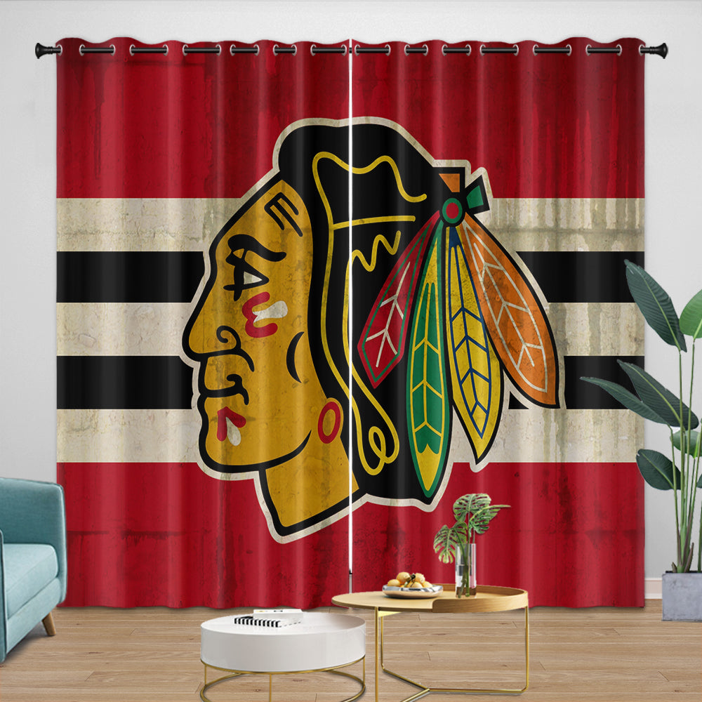 Chicago Blackhawks Curtains Blackout Window Drapes Room Decoration (Online Order Only)