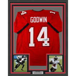 Framed Facsimile Autographed Chris Godwin 35x39 Tampa Bay Red Reprint Laser Auto Football Jersey (ONLINE ORDER ONLY)