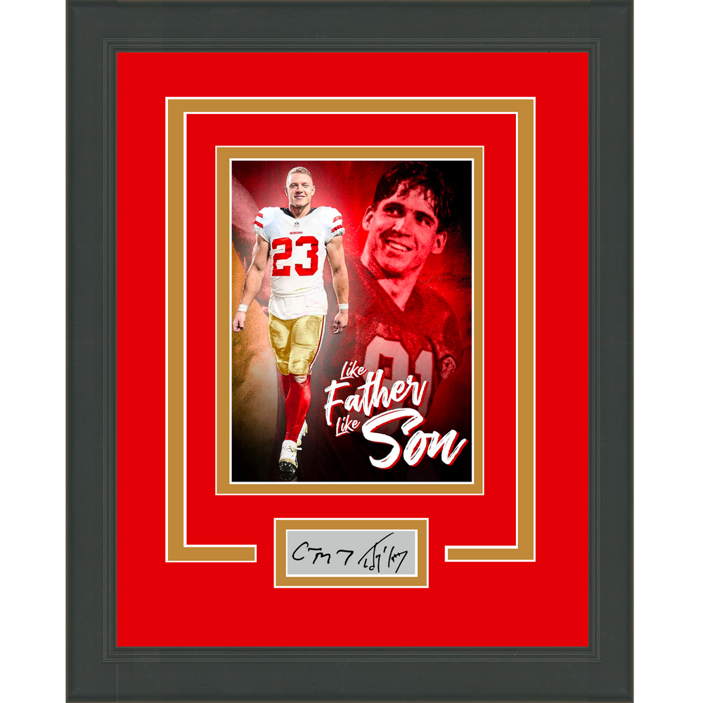 Framed Christian McCaffrey and Ed McCaffrey Facsimile Laser Engraved Signature Dual Auto San Francisco 49ers 11x14 Football Photo (ONLINE ORDER ONLY)