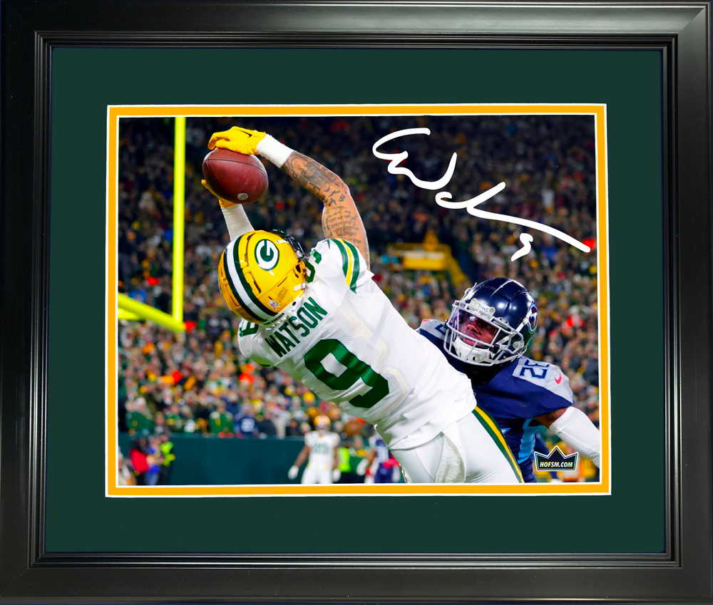 Framed Christian Watson Green Bay Packers Facsimile Laser Engraved Signature Auto 11"x14" Football Photo HOFSM Holo (ONLINE ORDER ONLY)