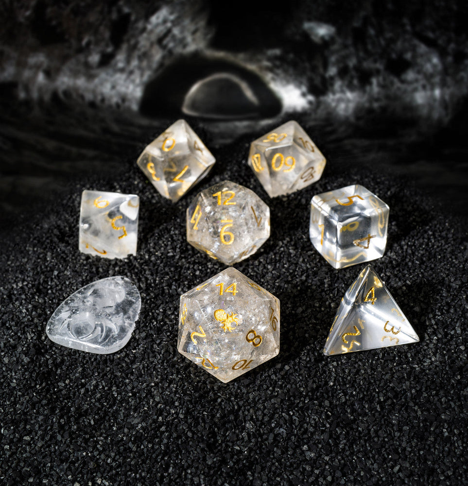 Kraken Dice - Clear Quartz Semi-Precious 8pc Dice Set for RPGs (ONLINE ORDER ONLY)