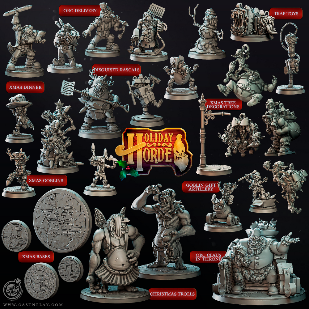 3D Printed Cast n Play Xmas Goblins Holiday Horde Set 28mm 32mm D&D (Online Only)