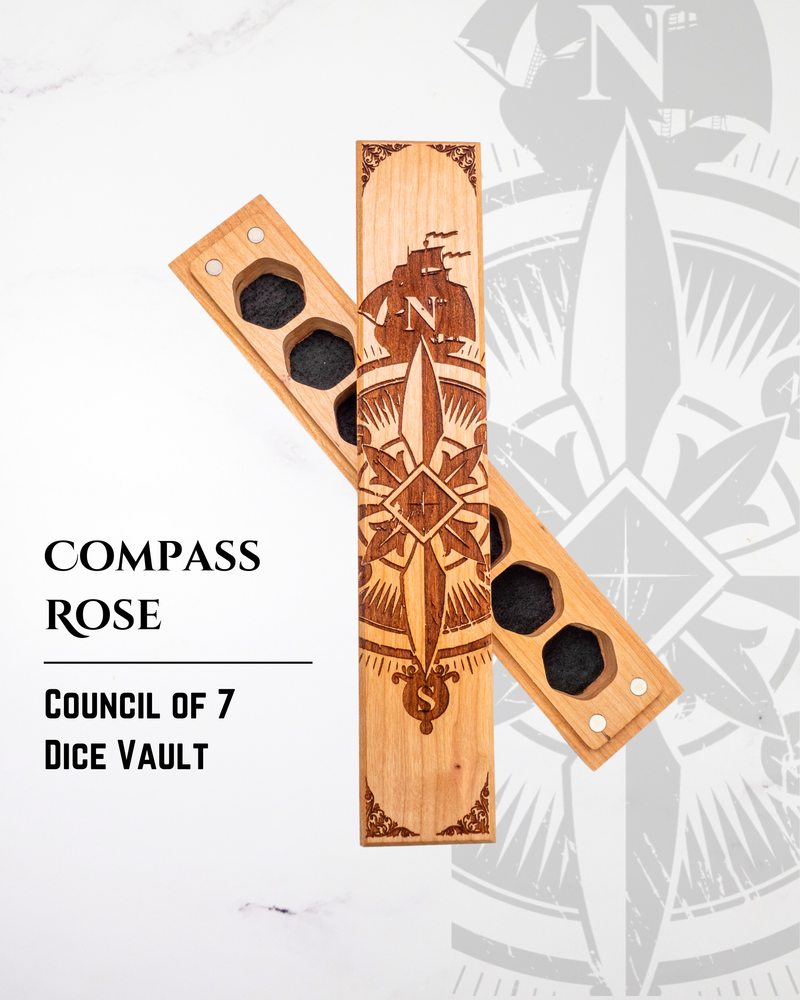 Compass Rose | Engraved Council of 7 Dice Vault (ONLINE ORDER ONLY)