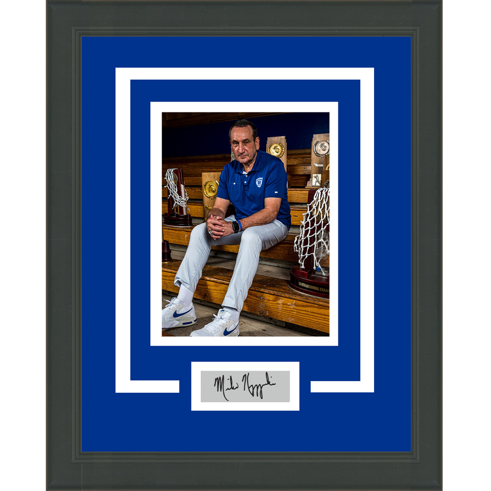 Framed Mike  Coach K  Krzyzewski Trophies Facsimile Laser Engraved Signature Auto Duke Blue Devils 11x14 Basketball Photo (ONLINE ORDER ONLY)