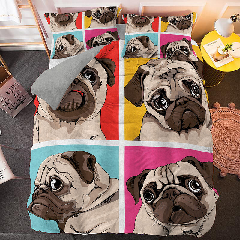Cute Dog Cartoon Pug Bedding Set Quilt Covers Room Decoration (Online Order Only)