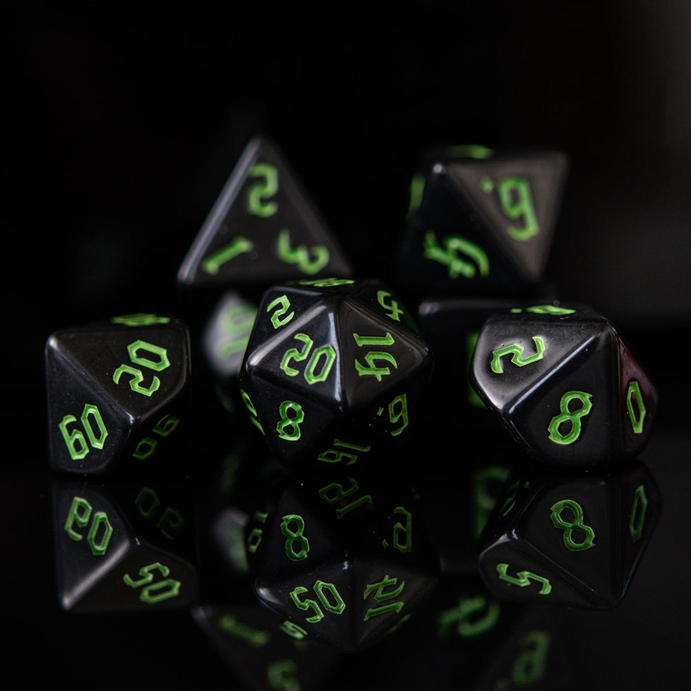 Dark Cathedral Green Acrylic Dice Set (ONLINE ORDER ONLY)