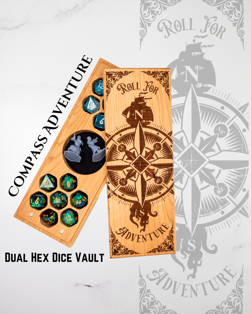 Compass Adventure | Engraved Dual Hex Dice Vault (ONLINE ORDER ONLY)