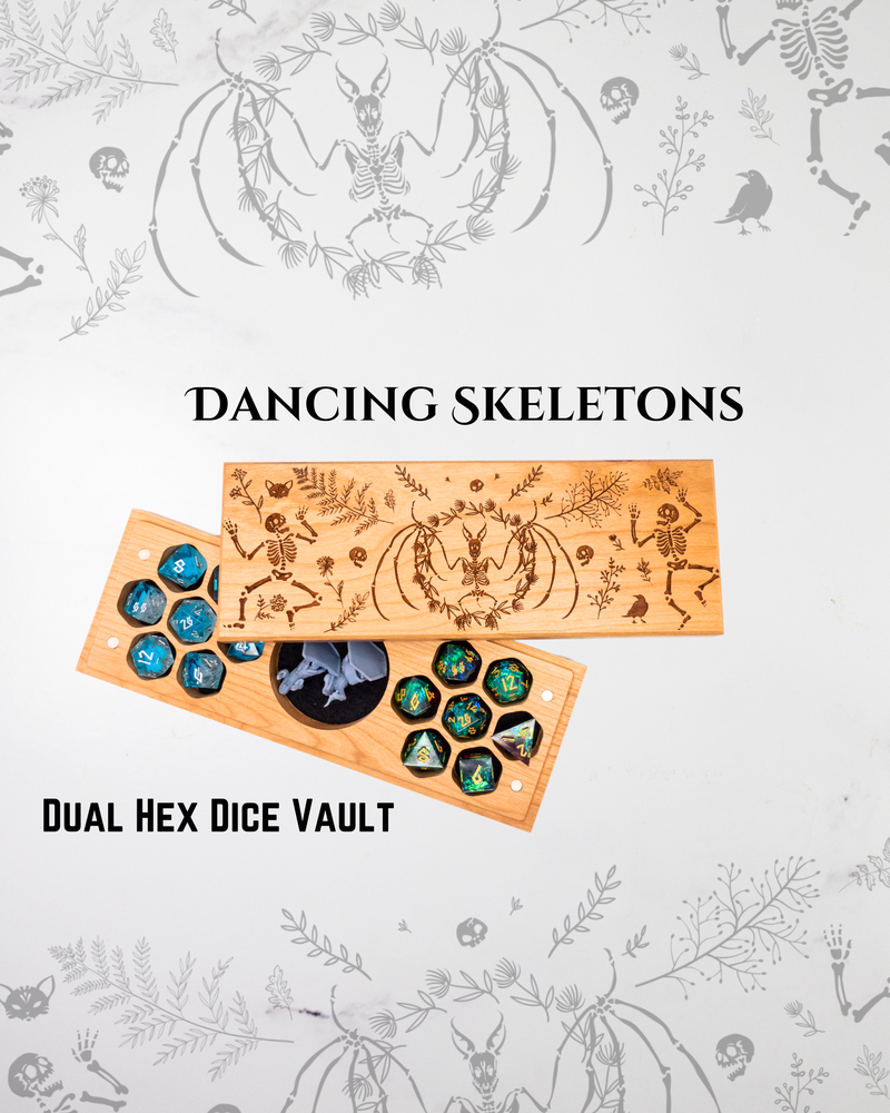 Dancing Skeletons | Engraved Dual Hex Dice Vault (ONLINE ORDER ONLY)