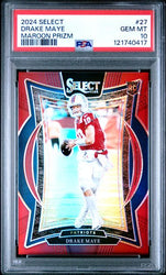 Graded 2024 Panini Select Drake Maye #27 /149 Maroon Prizm Rookie RC Football Card PSA 10 Gem Mint (ONLINE ORDER ONLY)