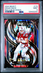 Graded 2024 Panini Select Drake Maye #113 Red & Blue Shock Rookie RC Football Card PSA 9 Mint (ONLINE ORDER ONLY)