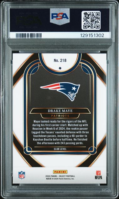 Graded 2024 Panini Select Drake Maye #218 Rookie RC Football Card PSA 9 Mint (ONLINE ORDER ONLY)