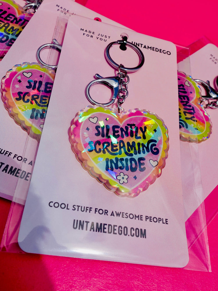 Silently Screaming Inside Holographic Heart Holographic Keychain (Online Order Only)