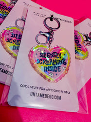 Silently Screaming Inside Holographic Heart Holographic Keychain (Online Order Only)
