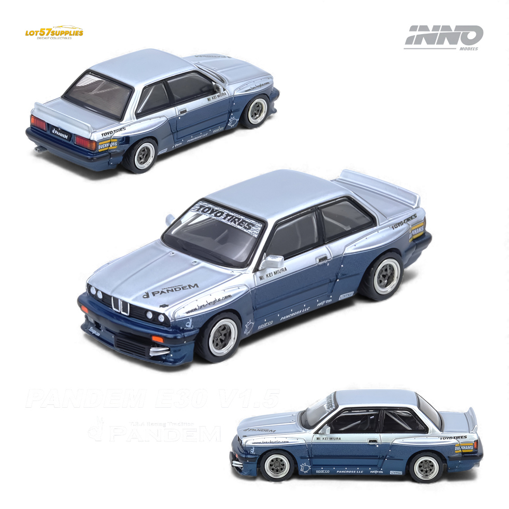 (Pre-Order) INNO64 PANDEM E30 M3 - Silver/Blue 1:64 (ONLINE ORDER ONLY)