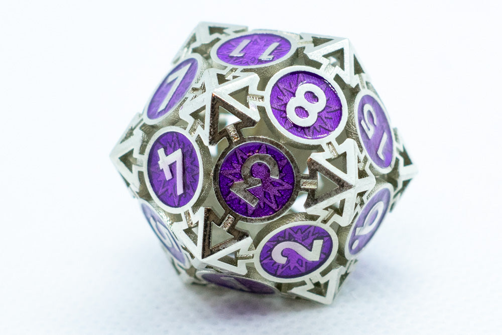 Single d6/d20 Guardian Silver w/Purple Deadly Arrow Dice (Online Only)