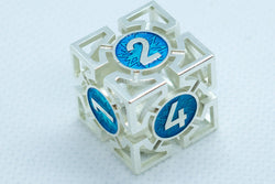 Single d6/d20 Tritan Shiny Silver w/Blue Deadly Arrow Dice (Online Only)