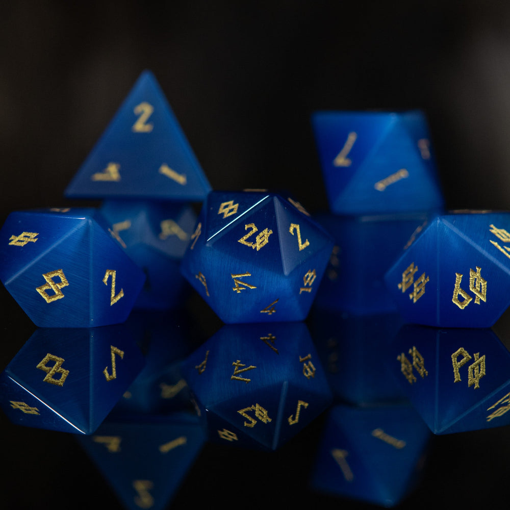Deep Blue Cat's Eye Stone Dice Set (ONLINE ORDER ONLY)