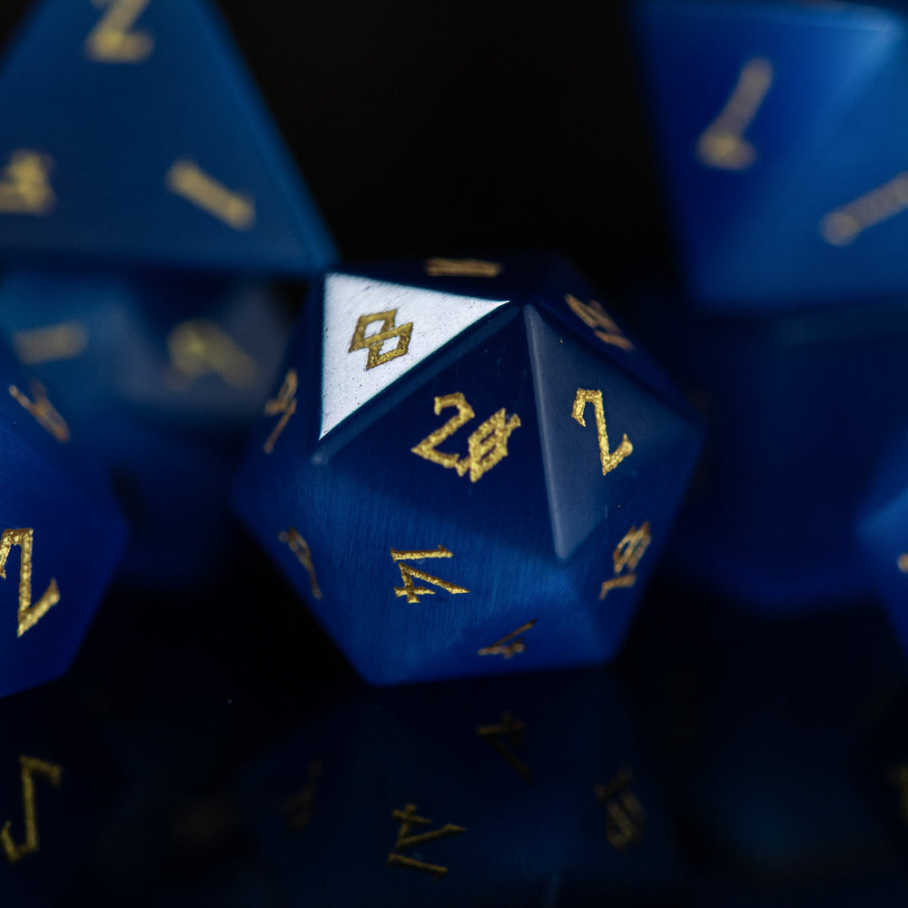 Deep Blue Cat's Eye Stone Dice Set (ONLINE ORDER ONLY)