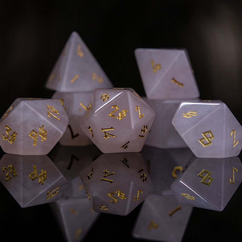Rose Quartz Stone Dice Set (ONLINE ORDER ONLY)
