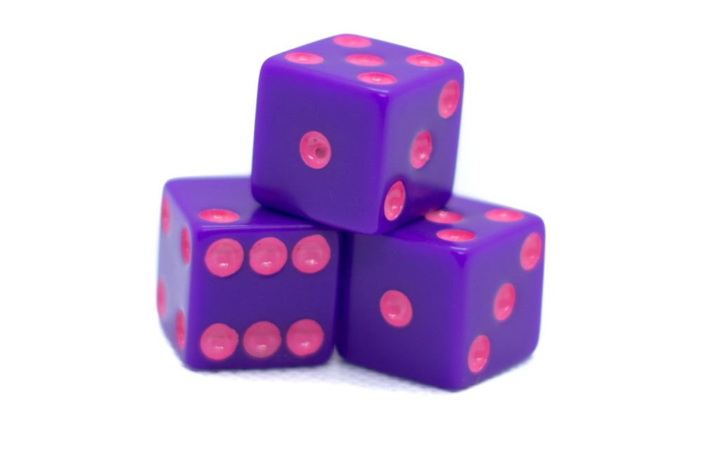 Standard Opaque Purple w/Pink 16mm d6 Square Edge Dice (sold per die) (Online Only)