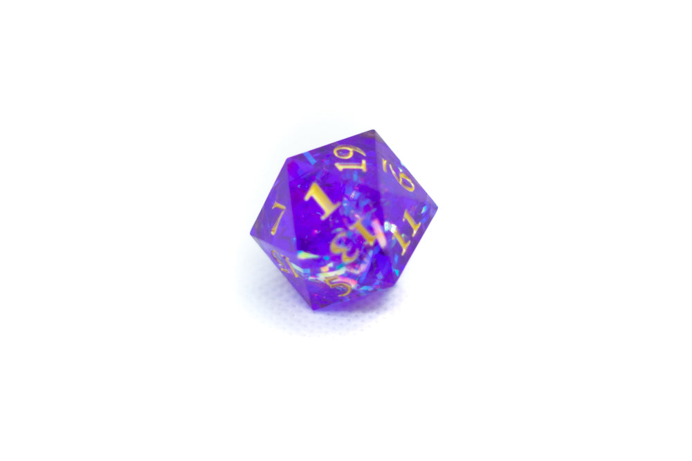 Red/Blue/Green/Purple Sharp Edge Resin d20 w/ Shimmer Insert (Online Only)