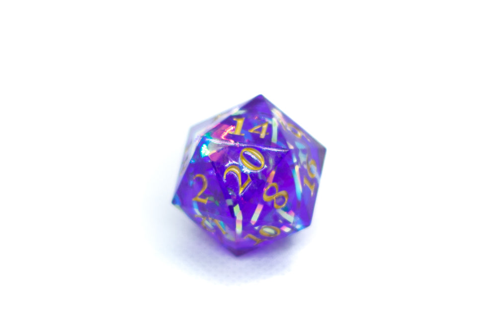 Red/Blue/Green/Purple Sharp Edge Resin d20 w/ Shimmer Insert (Online Only)