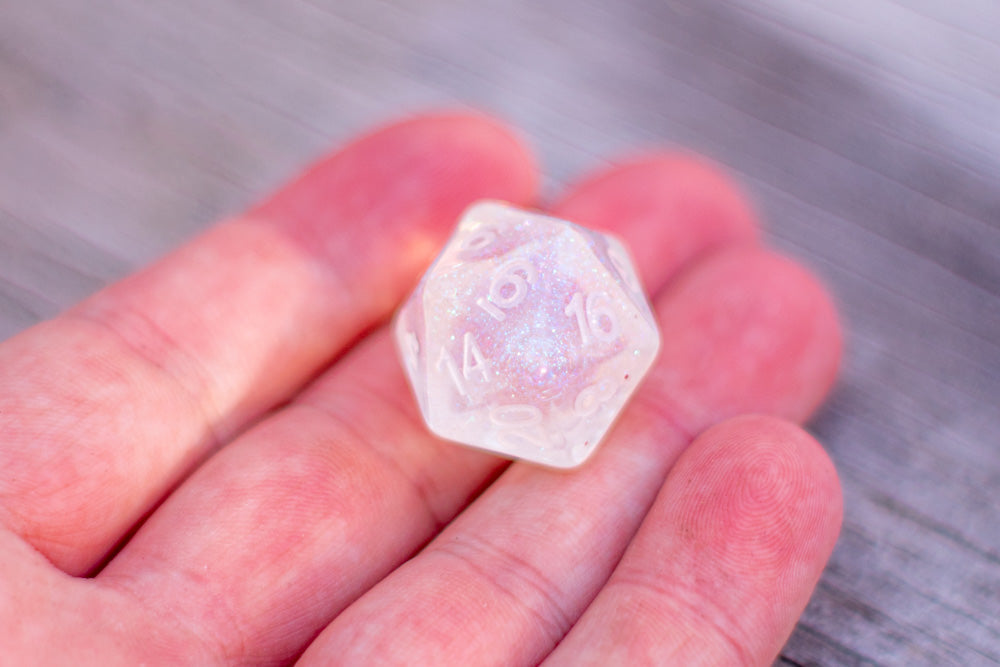 The Time Walker | Clear Glitter Single d20 w/No-Ink DYI Die (Online Only)