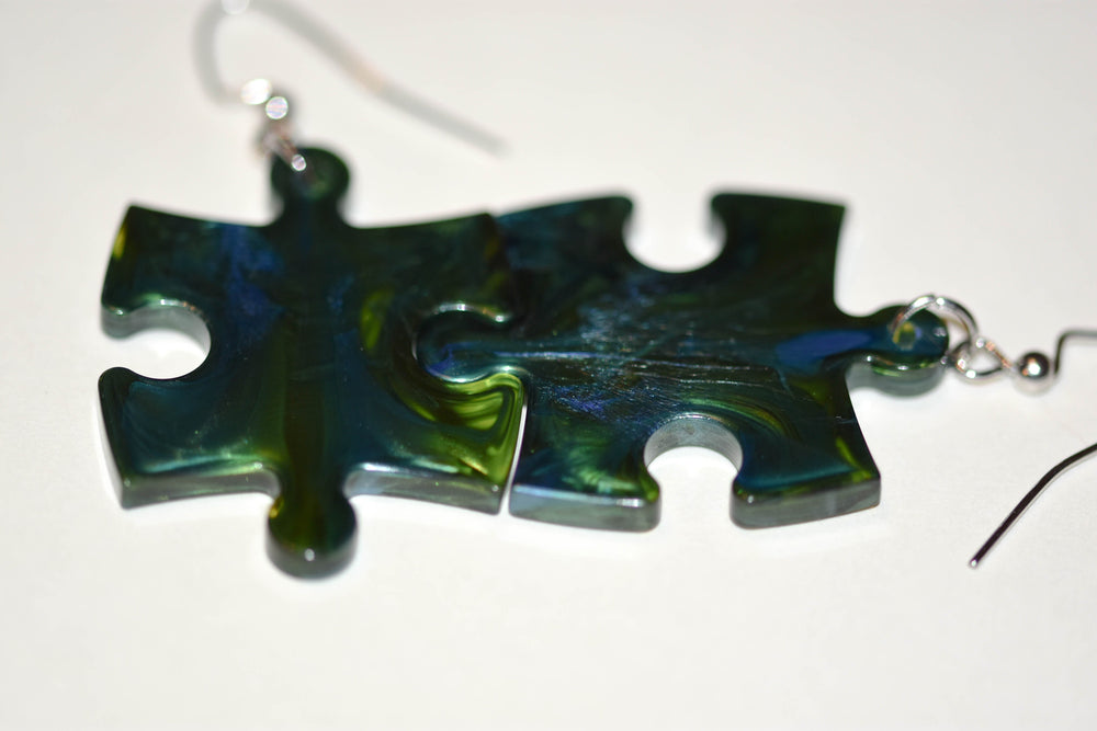 Earrings Scarab Puzzle Piece Pair (Green/Blue) (Online Only)