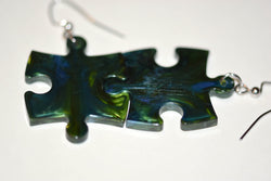 Earrings Scarab Puzzle Piece Pair (Green/Blue) (Online Only)