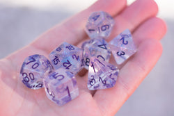 The Time Walker | Clear/purple Glitter 7-Dice Set RPG Dice Set w/Purple (Online Only)