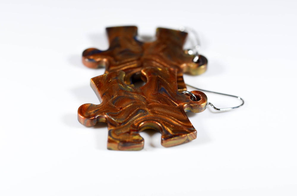 Earrings Lustrous Puzzle Piece Pair (Orange/Brown) (Online Only)