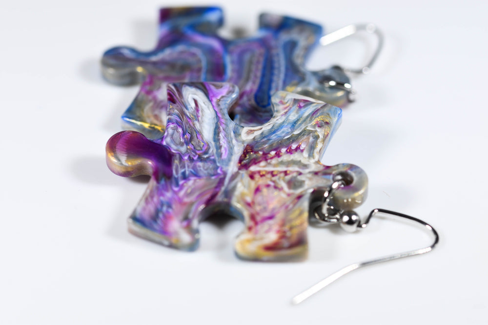 Earrings Festive Puzzle Piece Pair (Blue/Purple/Brown) [7] (Online Only)